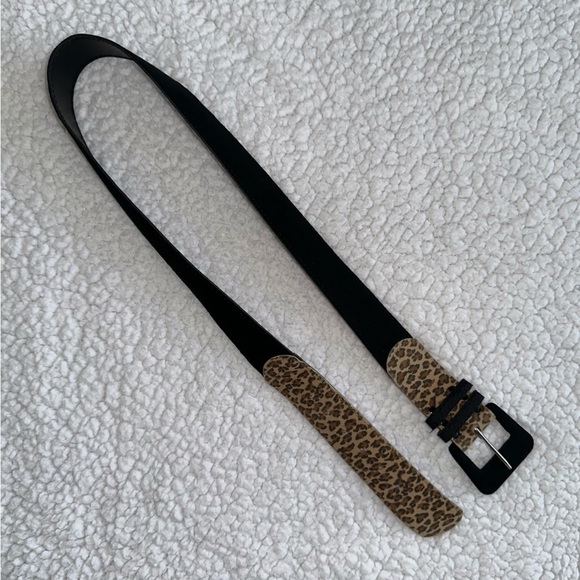 VTG Y2K leopard print black microsuede belt vintage made in USA size PM medium - Picture 2 of 9